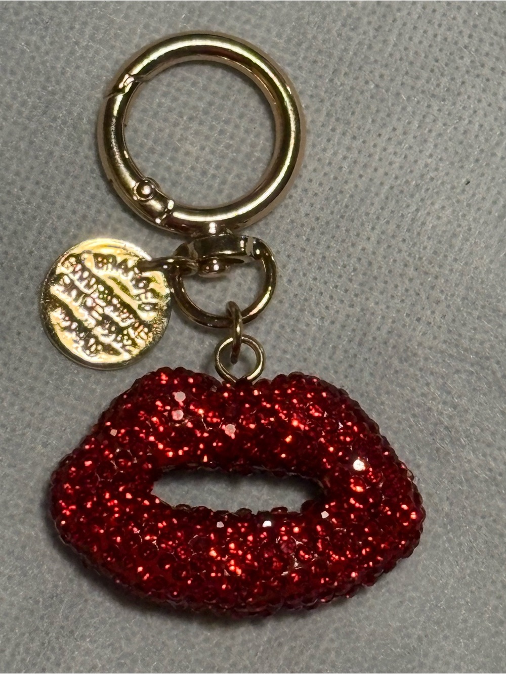 Red Glitter Lip Bag Charm/Keychain with Gold Hardware